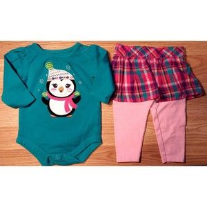 Girl's Size 3-6 Months Two Piece Garanimals Blue Penguin L/S Top & Skirted Pants